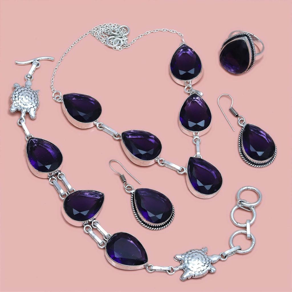 Necklace Bracelet Amethyst Set Jewelry Crystal Quartz Pendant Natural Stone