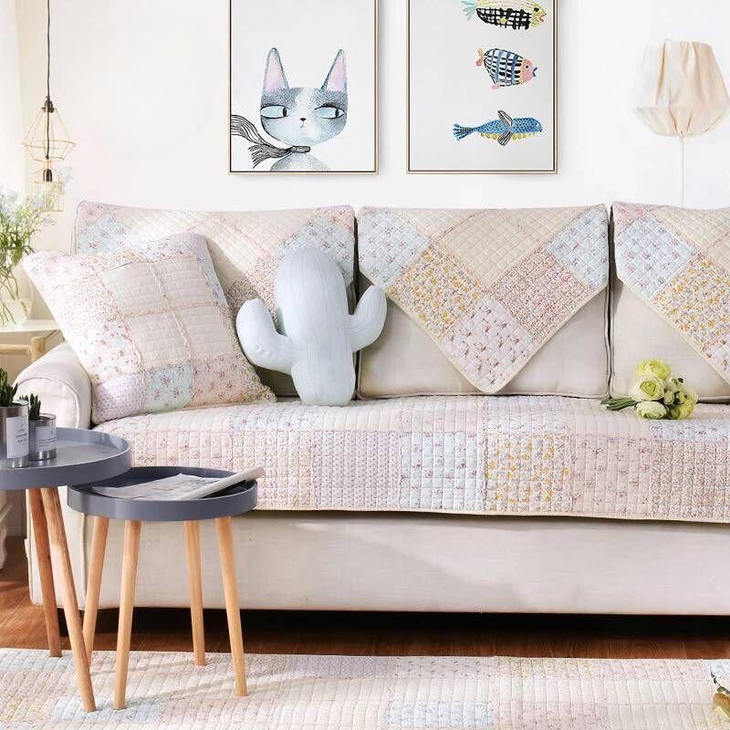 Patchwork, Washed, Cotton, Cotton, Non-slip Sofa Cushion, Cushion, All-season Universal Combination, Fabric Sofa Towel Cover