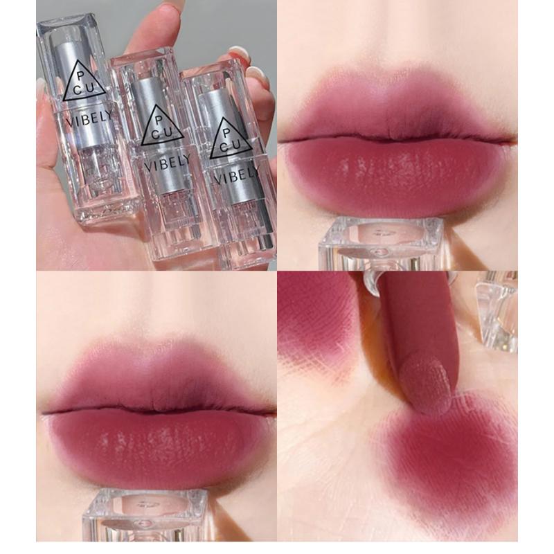VIBELY transparentní stříbrná matná sametová rtěnka pigmentovaná voděodolná rtěnka Small Ice Cube Shape Lip Makeup Lipstick