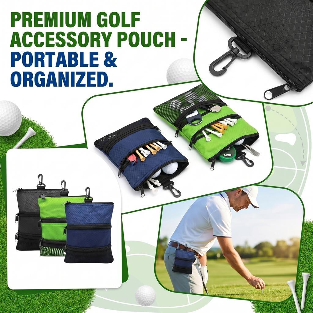 Bolsa de Golfe de Três Camadas Portátil com Zíper para Pendurar na Cintura Porta-Acessórios para Tacos de Golfe com Clipe para Fixação Fácil