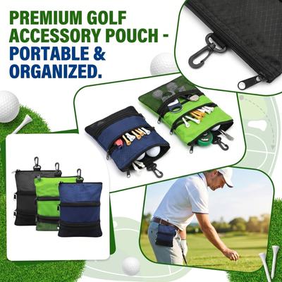 Bolsa de Golfe de Três Camadas Portátil com Zíper para Pendurar na Cintura Porta-Acessórios para Tacos de Golfe com Clipe para Fixação Fácil