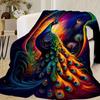 Peacock Pattern Collection Digital-printed Polyester Bedroom Velvet Flannel Cover Blanket Fleece Soft Cover Blankets for Beds