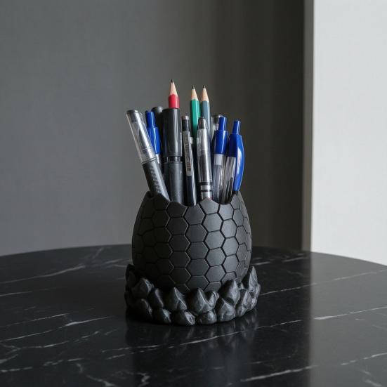 Lover Gift 3D Printed Dragon Egg Pencil Holder, Small Desk Pen Collectible Model Statue Multi-functional Stationery Makeup Brush Organizer for