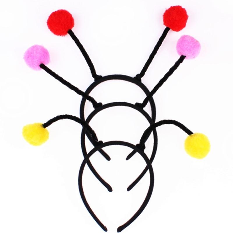 Cute Cartoon Bee Pompom Antenna Hair Hoop Woman Hot Girls Makeup Headband for Children Day Cosplay Hair Accessories