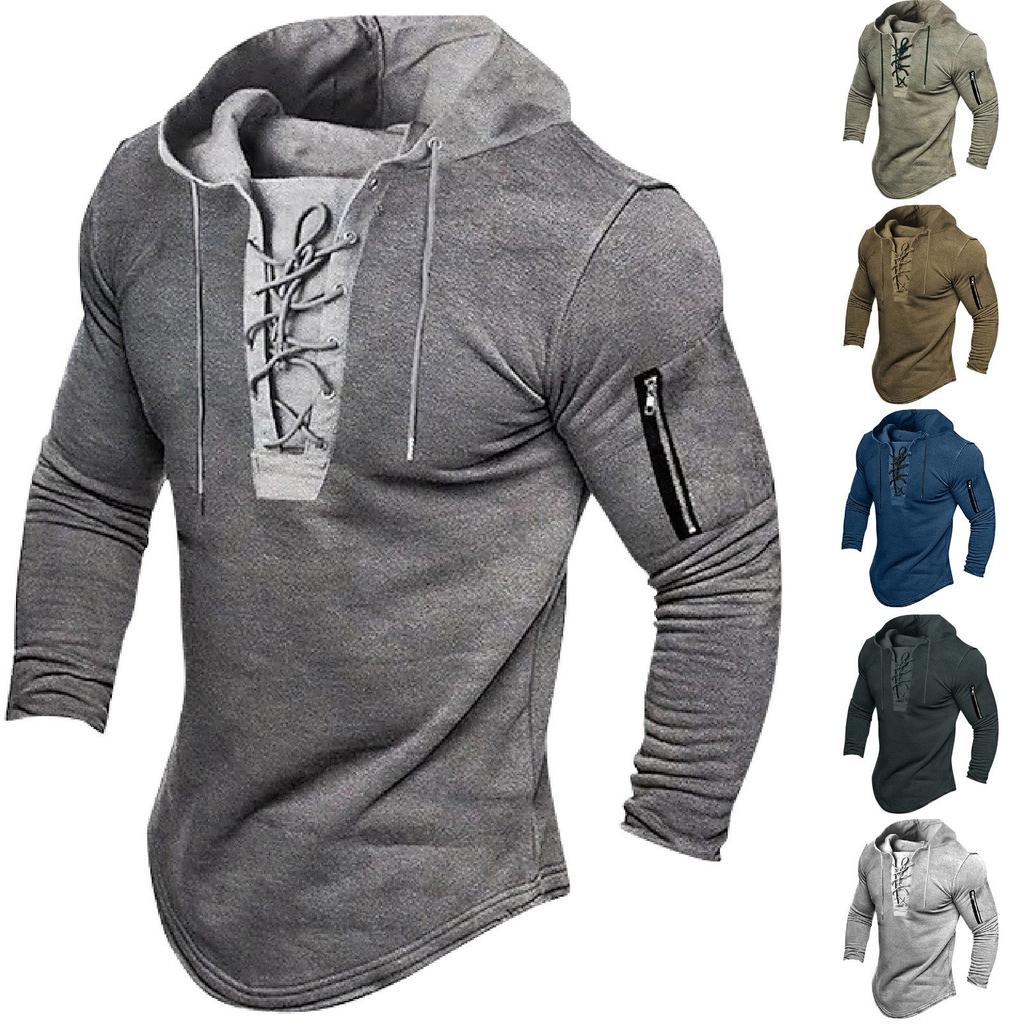 Vintage mikina s kapucí, jednobarevná, kapsa na zip, sportovní mikina