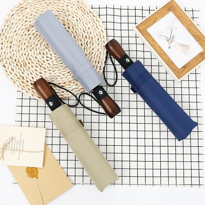 Ten-bone Windproof Umbrella Three-fold Automatic Umbrella Folding Umbrella Men's Solid Wood Retro Gentleman Umbrella