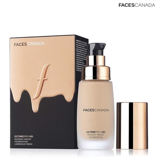 FACESCANADA Ultime Pro HD Runway Ready Fond de ten lichid cu acoperire completă pentru toate tipurile de piele - Natural, 30 ml|Acoperire HD înaltă|Se estompează ușor|Pachet de 1