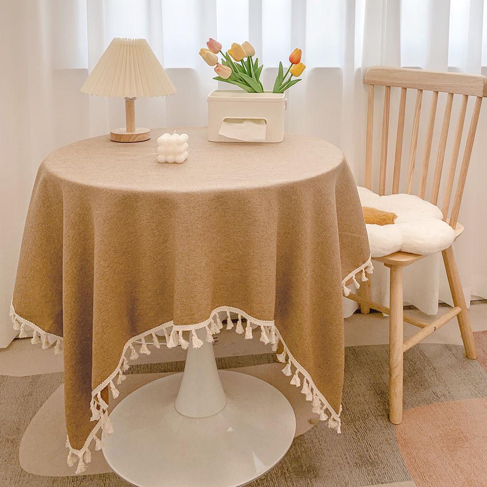 Japanese Tassel Cotton Linen Tablecloth - Stylish and Fresh Decoration for Round Coffee or Dining Tables