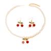 Imitation Pearl Cherry Pendant Necklace Earrings Set, Summer High-end Light Luxury Collarbone Chain Jewelry Necklace