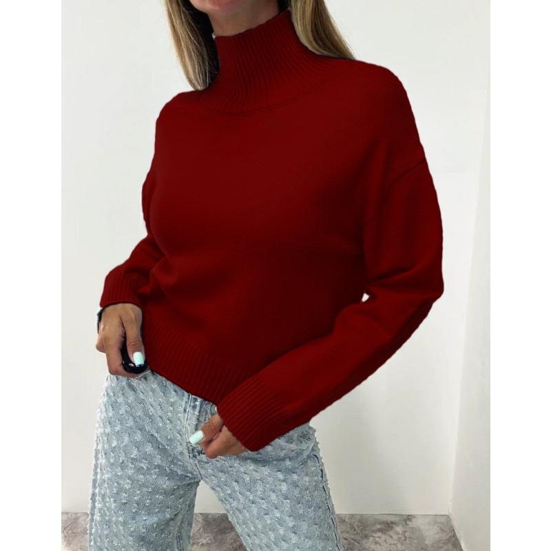 TIFICY Women's Fashion Casual Fall Winter Solid Color Print Long Sleeve High Neck Sweaters