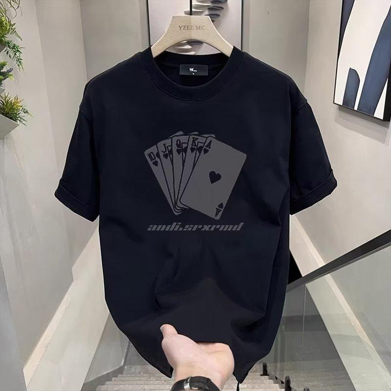 Мужская летняя футболка с коротким рукавом черно-белая хлопковая модная мужская рубашка с принтом игральных карт S чёрный 1197₽