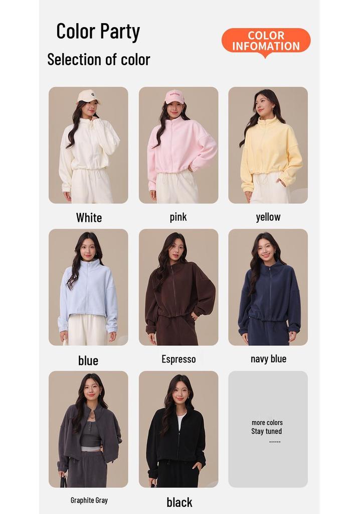 Women's Oreo Fleece Sports Jacket: Double-Sided, Velvet Thickened, Stand Collar, Loose Fit for Autumn/Winter Fitness & Casual Wear.