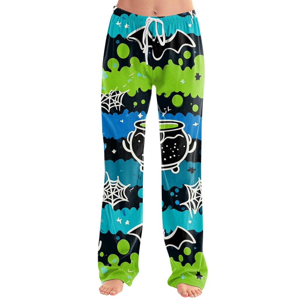 Damen Halloween Print Kordelzug Hose Lässige Lounge Hose Elastischer Bund Entspannte Passform Vollständige Länge Hose für den Alltag