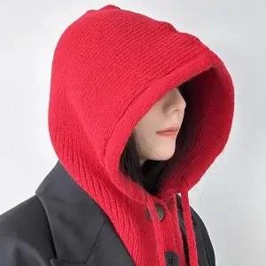 

Hat Scarf One Autumn Winter Soft Men Women Fashion Fashionable Hundred Hershey Warm Sleeve Knitted Wool Drawstring Hat Button One Size