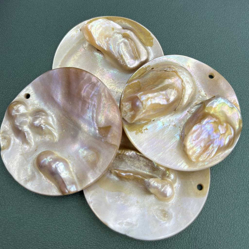 2Pcs, Natural Shell Mother of Pearl Beads with Hole, Boho Handcrafted Round Loose Beads, 50mm, for DIY Necklace Accessories, Creative Jewelry Making