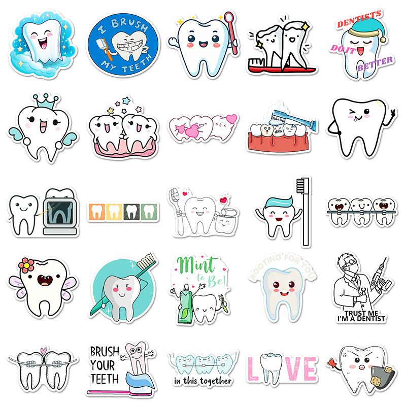 50 Sheets Protect Teeth Cartoon Stickers For Kids Students Graffiti Laptop Stationery Luggage Cute Sticker Dental Clinic Gifts