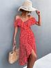 Ladies Spring Summer Sexy Straps Dress Women Green Off Shoulder Ruffles Casual Beach Dresses Female Floral Print Dress