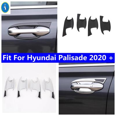 ABS Inner Door Handle Bowl Frame Cover Trim Accessories Shiny / Carbon Fiber For Hyundai Palisade -