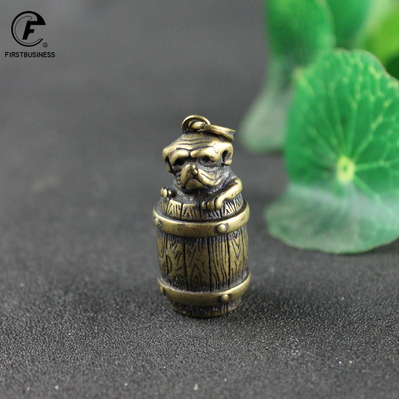 Vintage Brass Dog barrel Miniature Figurines Lucky Desktop Ornament Home Decorations Fragrant incense holders Keyring