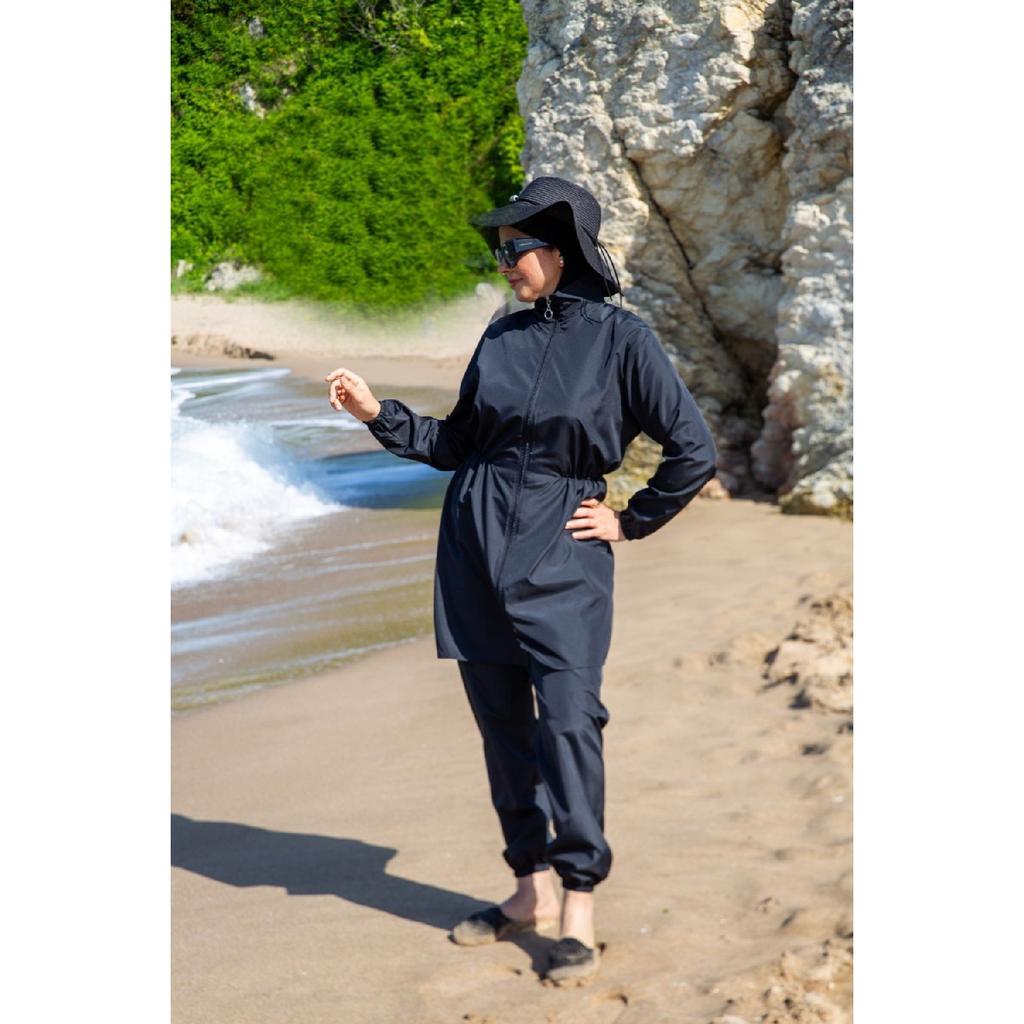 Geanta Geanta Taie Elastica Costum De Baie Hijab Set 2 Piese Bleumarin