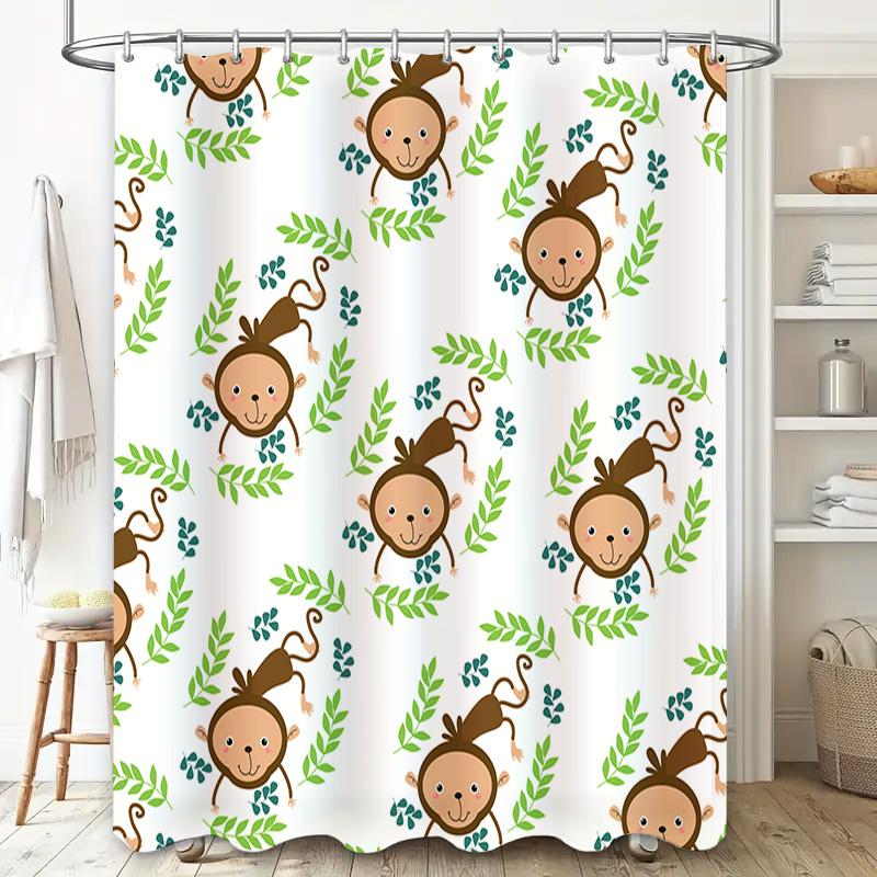 Bathroom Curtain With Cute Monkey Pattern, Waterproof Fabric Shower Rug Cover Decorative Home Accessories