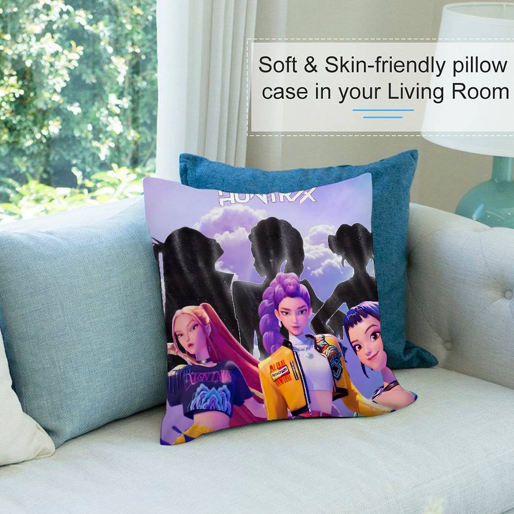 K-Kpop D-Demon H-Hunters Pillow Case Short Plush Print Square Throw Pillow Covers Sofa Home Cushion Decor