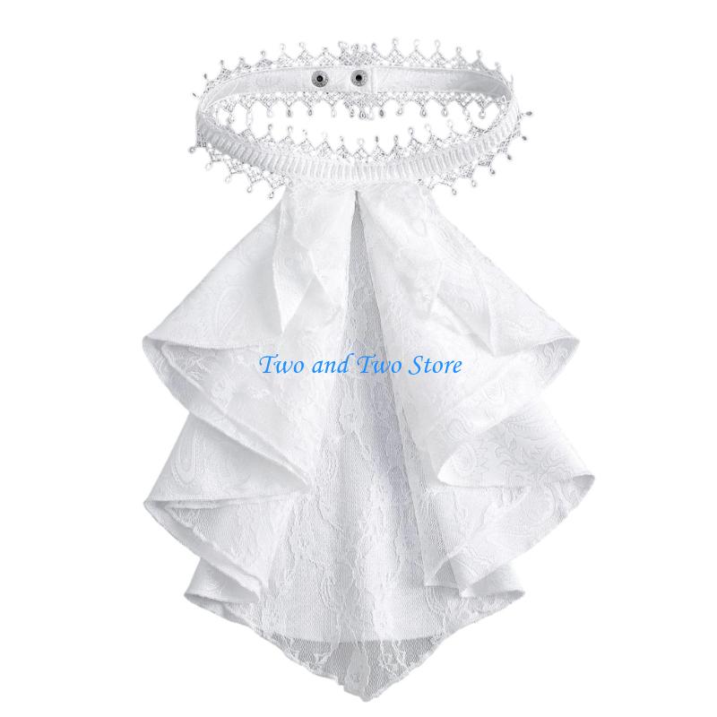 HX6F Courtstyle Detachable Collar Lace Drape Jabot Neckpiece Decorative Collar for Formal Occasion Punk Styling Accessories белый