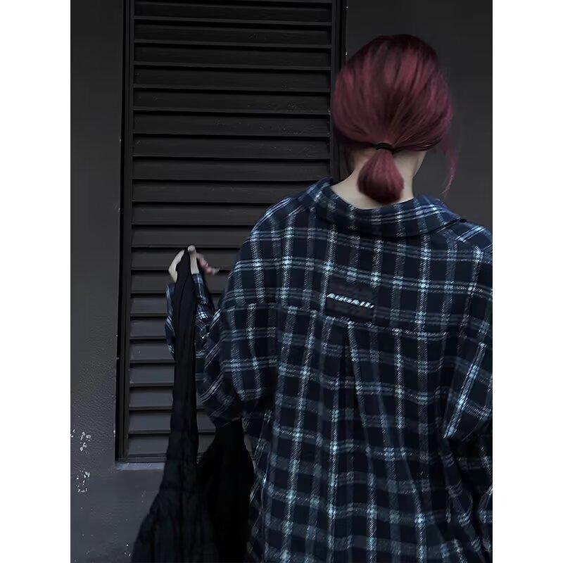 Americká kostkovaná košile pro ženy Jaro a podzim Nový design plus size Barevně sladěná košile s dlouhým rukávem Vysoké kvality Pár košile Kabát