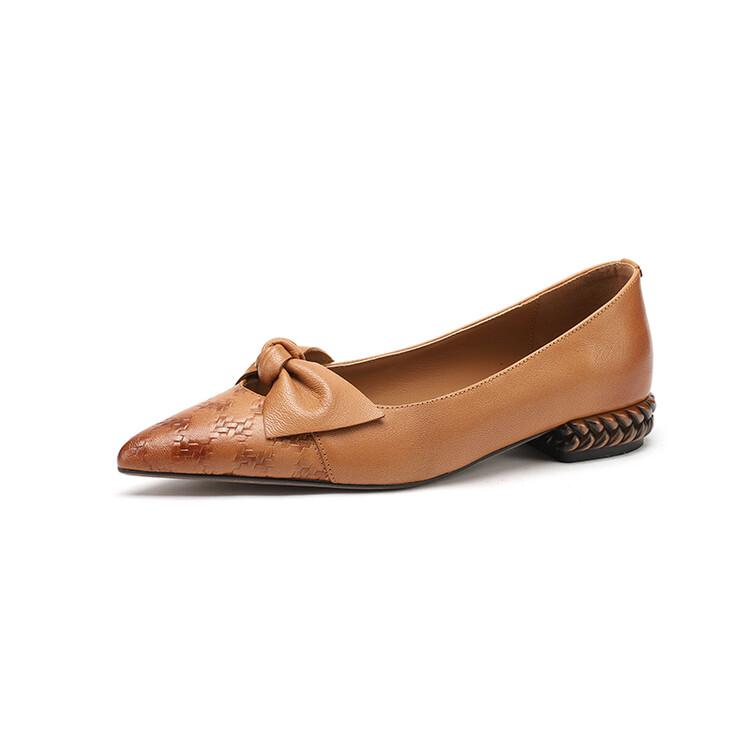 

Fashion NEW Spring/Summer Women Pumps Genuine Leather High Heels Pointed Toe Low Heel Women Shoes Butterfly-knot Lady Shoes Party Shoes 42