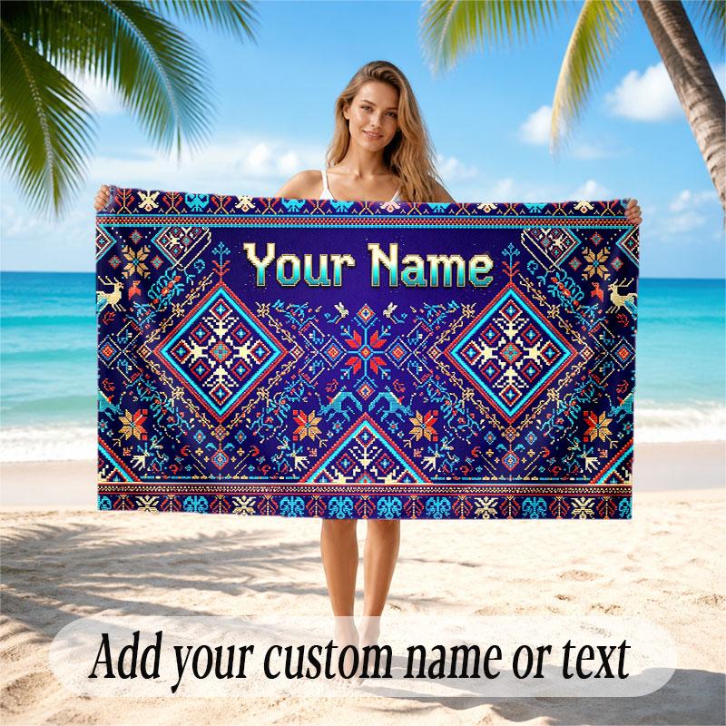 Neon Colorful Theme Soft Beach Towel Personalized Custom Name Text Towel Portable for Beach Pool Travel