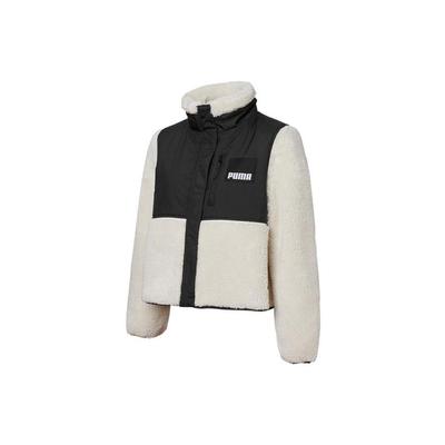 Puma Veste Femme Imprimé Logo Vintage Fausse Fourrure Shearling Épissée Col Montant Veste Femme Blanc 846362-73