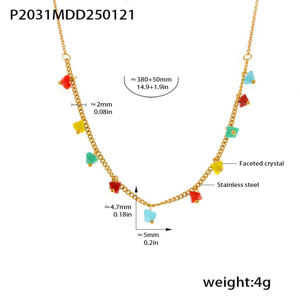 Qiong Yao Faceted Crystal Stone Necklace: Bohemian Stainless Steel Clavicle Chain for Women
