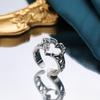 Adjustable Open Ring With Hollow Heart Rose Design Sterling Vintage Style Unisex Fashion Jewelry