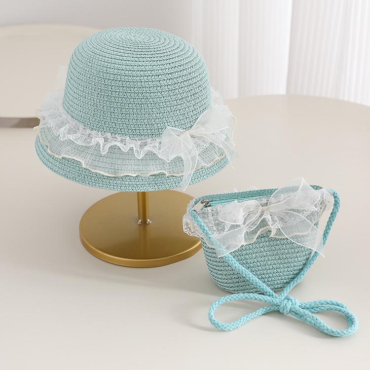Girls' French Summer Straw Sun Hat - Wide Brim, UV Protection, Breathable Design