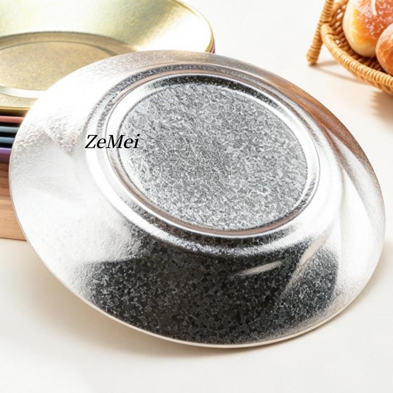 Pure Titanium Ice Flower Double-Layer Pasta Plate, Western Round Tray, Dining Plate for Home and Restaurant, Large Tableware