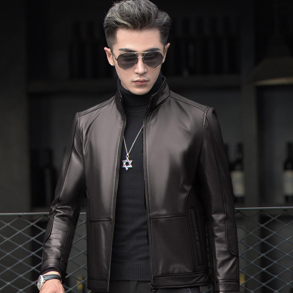 

Куртка из натуральной коровьей кожи, куртка из натуральной кожи, мужская короткая куртка с воротником-стойкой, куртка из коровьей кожи первого слоя 5XL чёрный