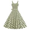 Women Vintage Dress 50s Retro A-line Big Swing Sleeveless Dot Print Contrast Color Elastic Bust High Tight Waist Backless Knee Length Evening