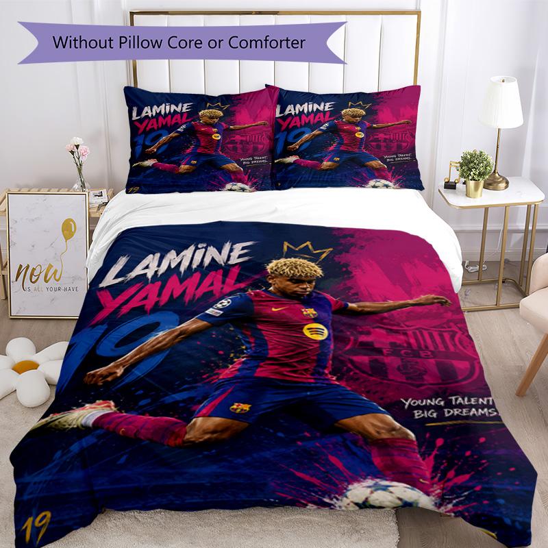 Lamine Yamal Barcelona Jubiläums Bettwäsche Set, Weiche Bettwäsche für Schlafzimmer Heimdekoration, Perfektes Geschenk für Fußballfans, Atmungsaktiver Bettbezug mit P