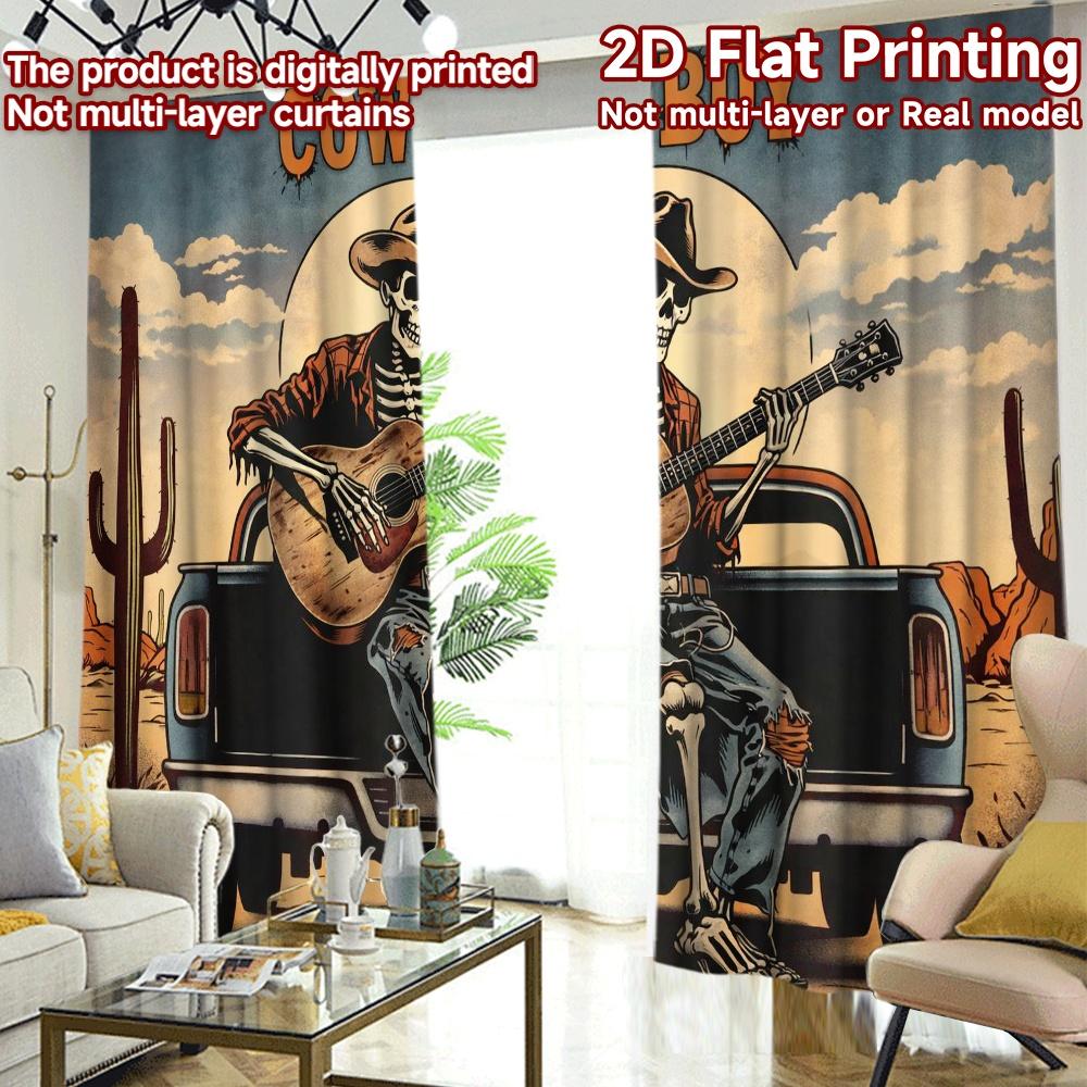 2D FLAT PRINTING 2pcs Curtains (Without Rod) Halloween Skeleton Popular Fashionable Curtains Durable Polyester Curtains Easter