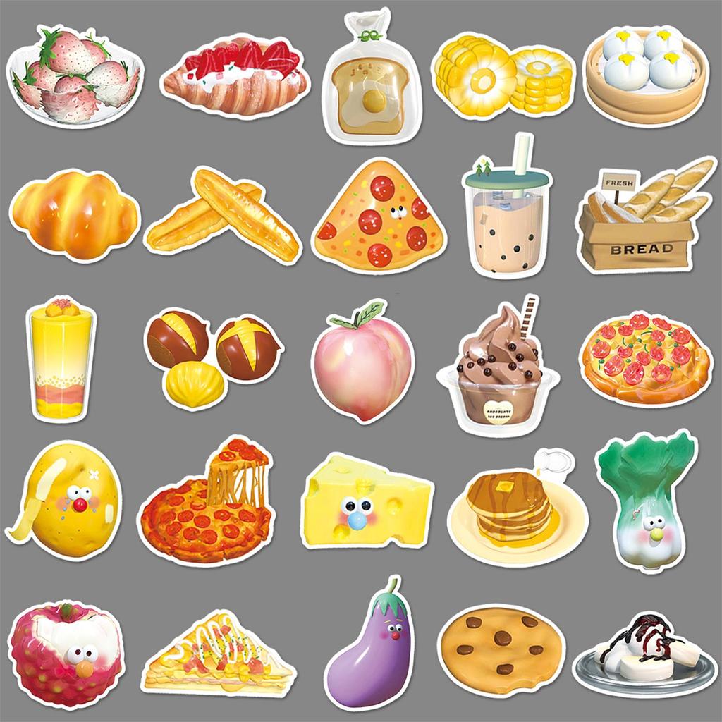3D Food Card Stickers: 50 Sheets for Luggage, Laptop, Car, Graffiti Decoration