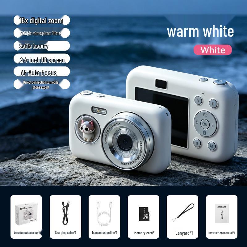 Cute Cat Retro Digital Camera with One-Click Photo Output, 16x Zoom, and Large Aperture