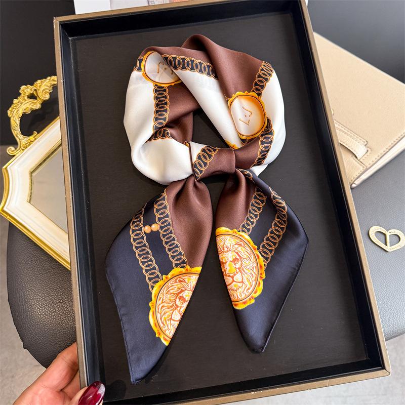 New plaid imitation silk printing silk scarf square scarf high-end shawl sunscreen neck professional scarf headscarf scarf