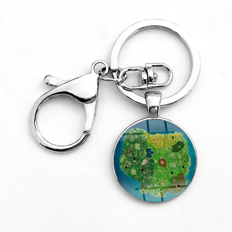 Laser Printing Cabochon Fortnite Keychain Stainless Steel Key Holder Ring Key