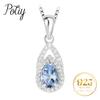 Potiy Birne Natürlicher Himmelblauer Topas Anhänger Halskette Ohne Kette 925 Sterling Silber für Damen Täglichen Party Schmuck