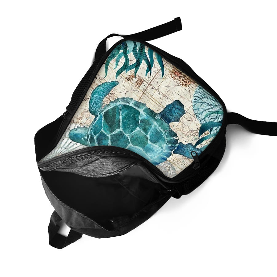 Green Sea Turtle Pattern Double Layered Backpacks for Boy and Girls Best Gifts 2D Flat Cartoon School Bag for Children