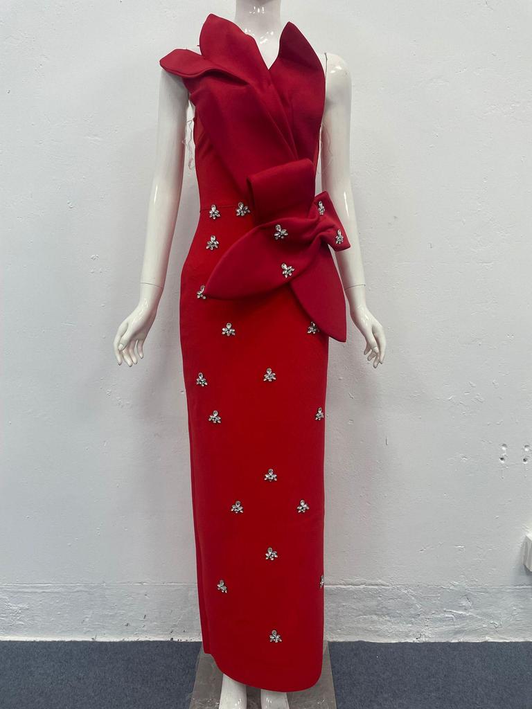 Elegant Strapless Diamond-Embellished Slim-Fit Bandage Evening Dress