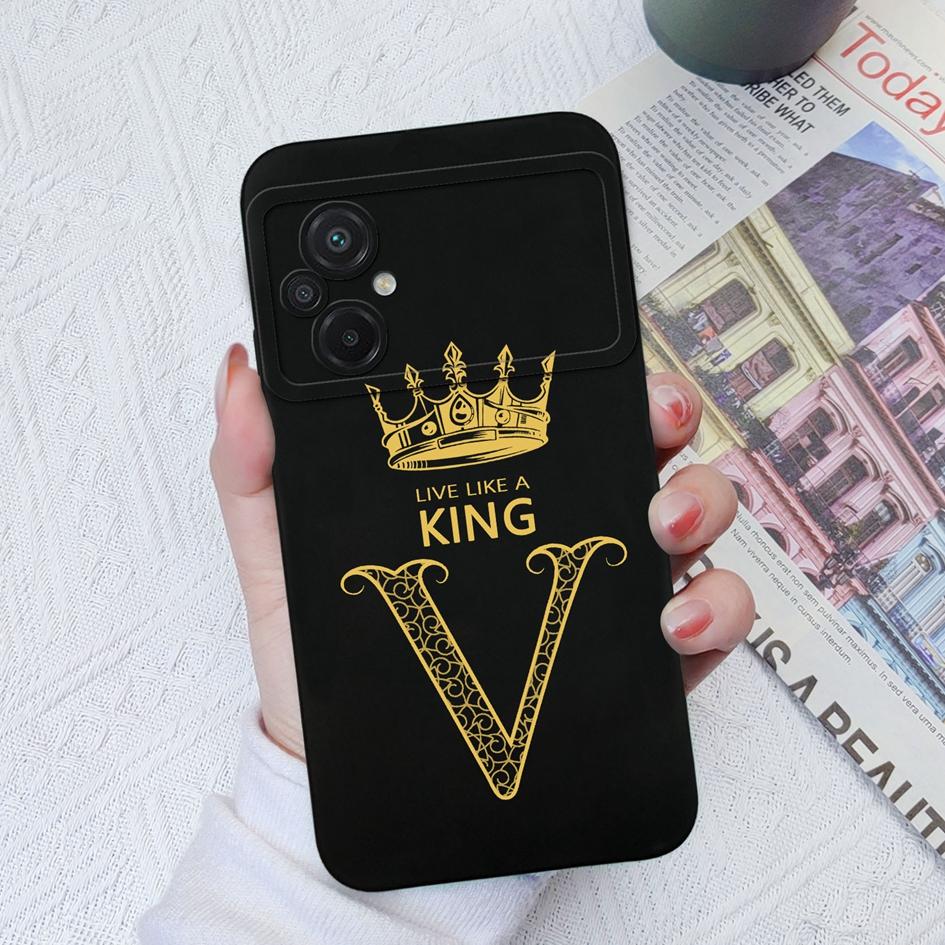 Case For Xiaomi Poco C40 C50 C55 F3 F4 F5 Pro M2 M3 Pro Luxury Phone Bag Crown Letters Soft Silicone Shockproof Matte Square Cover For Xiaomi Bumper