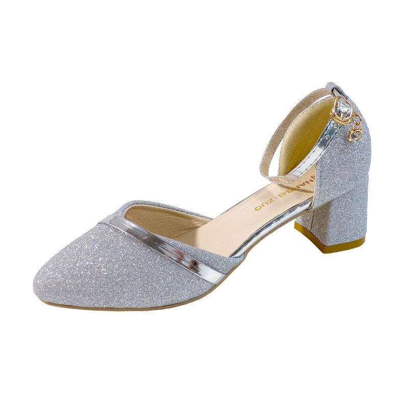 Women s Korean Style Pointed Toe Chunky Heel Closed-Toe Sandals, Sizes 35-42, Plus Size Available 36 серебряный