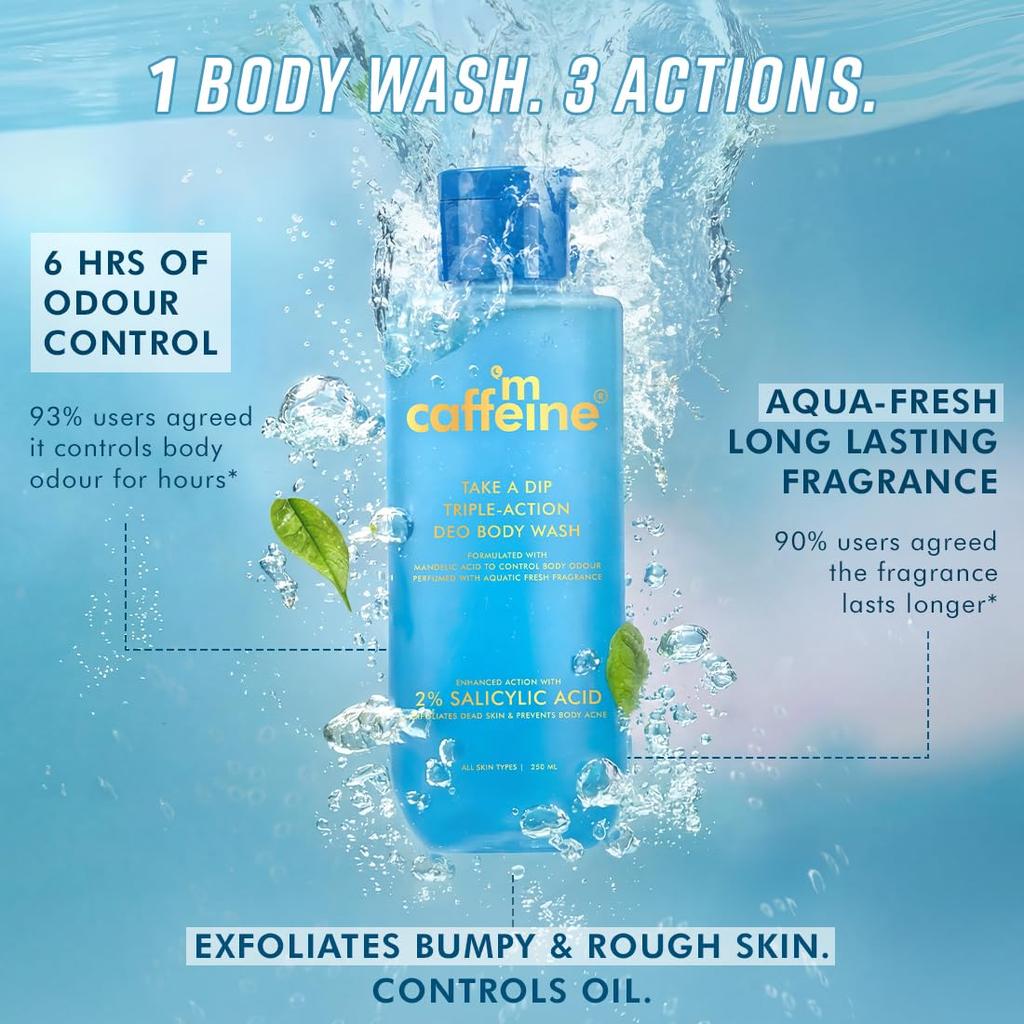 mCaffeine 3-in-1 Parfüm Körperwäsche mit 2% Salicylsäure für Männer & Frauen, 250 ml, Geruchskontrolle & Glatte Haut