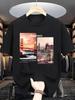 California Golden Gate Bridge Unisexs Crew Neck T Shirt City Landscape Double Panel Art Graphic Short Sleeve Casual Street Tops